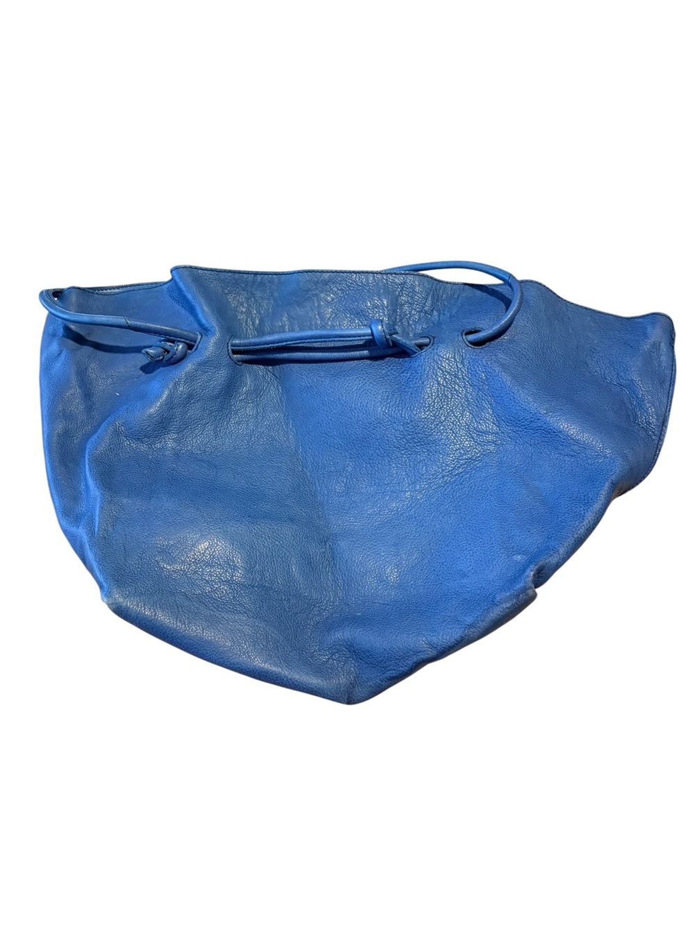 Free People Blue Leather Drawstring Bucket Tote Bag